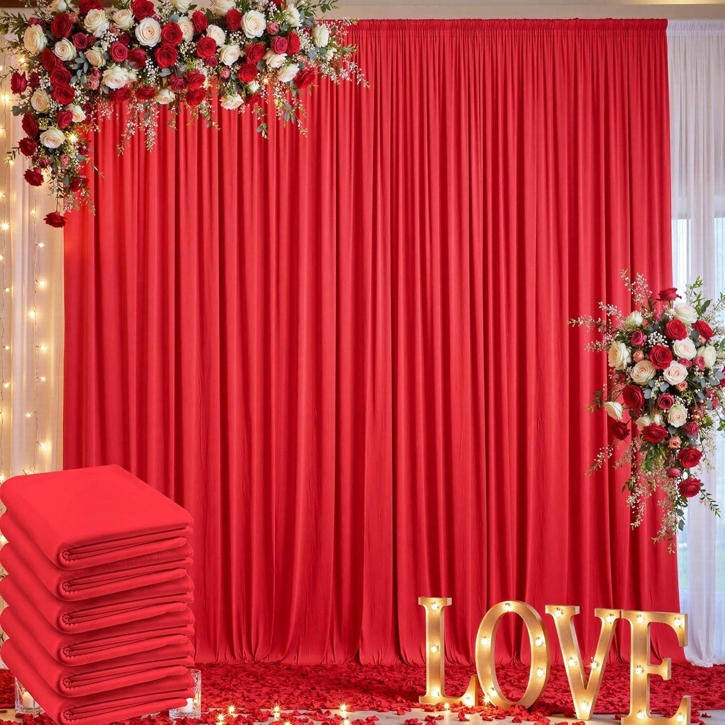 30ft x 10ft Wrinkle Free Red Backdrop Curtain for Parties