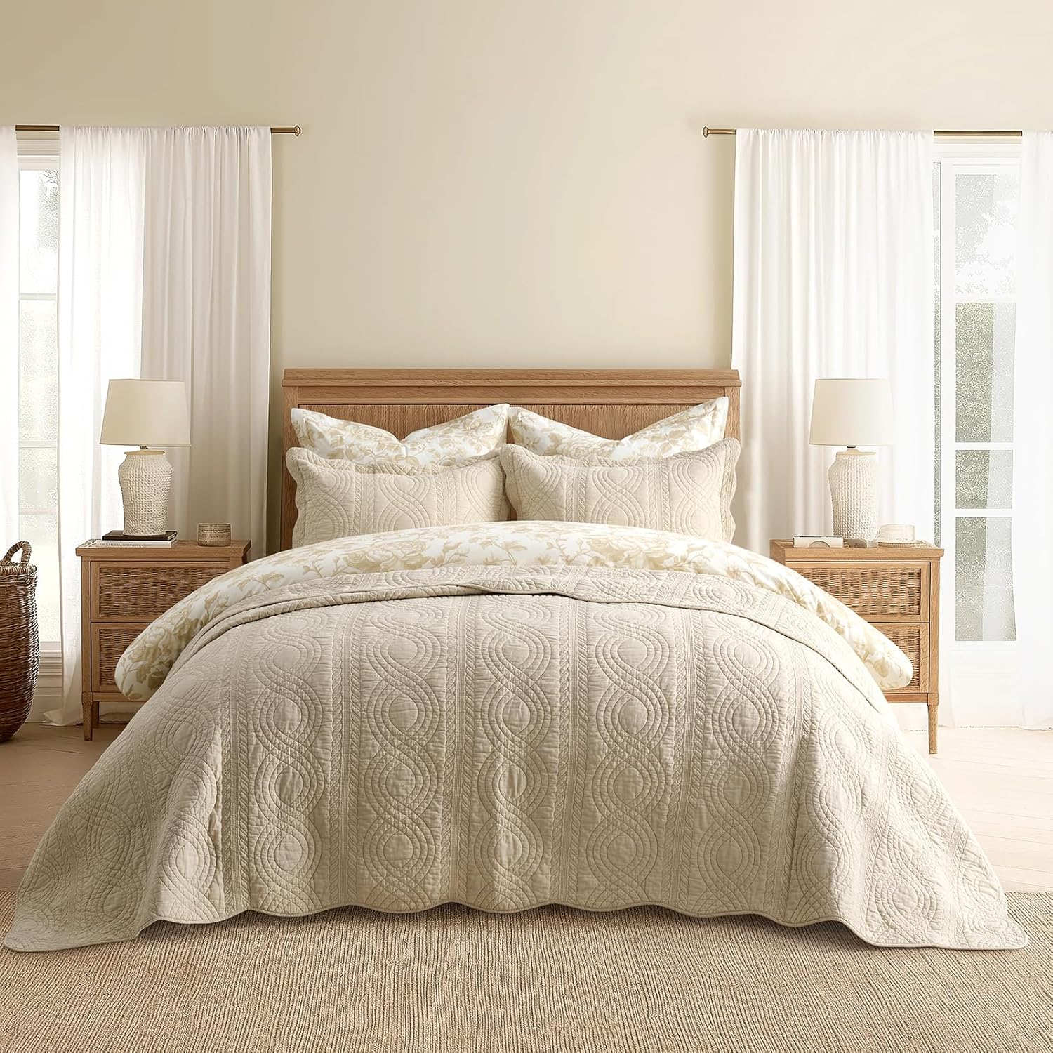 100% Cotton Scallop Quilt Set for Cozy and Elegant Bedding