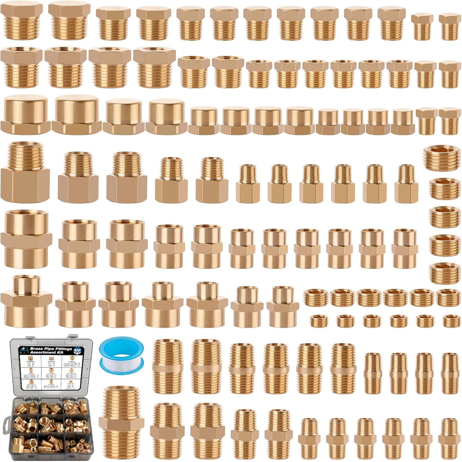 106PCS Brass Pipe Fittings Assortment Kit for Versatile Use