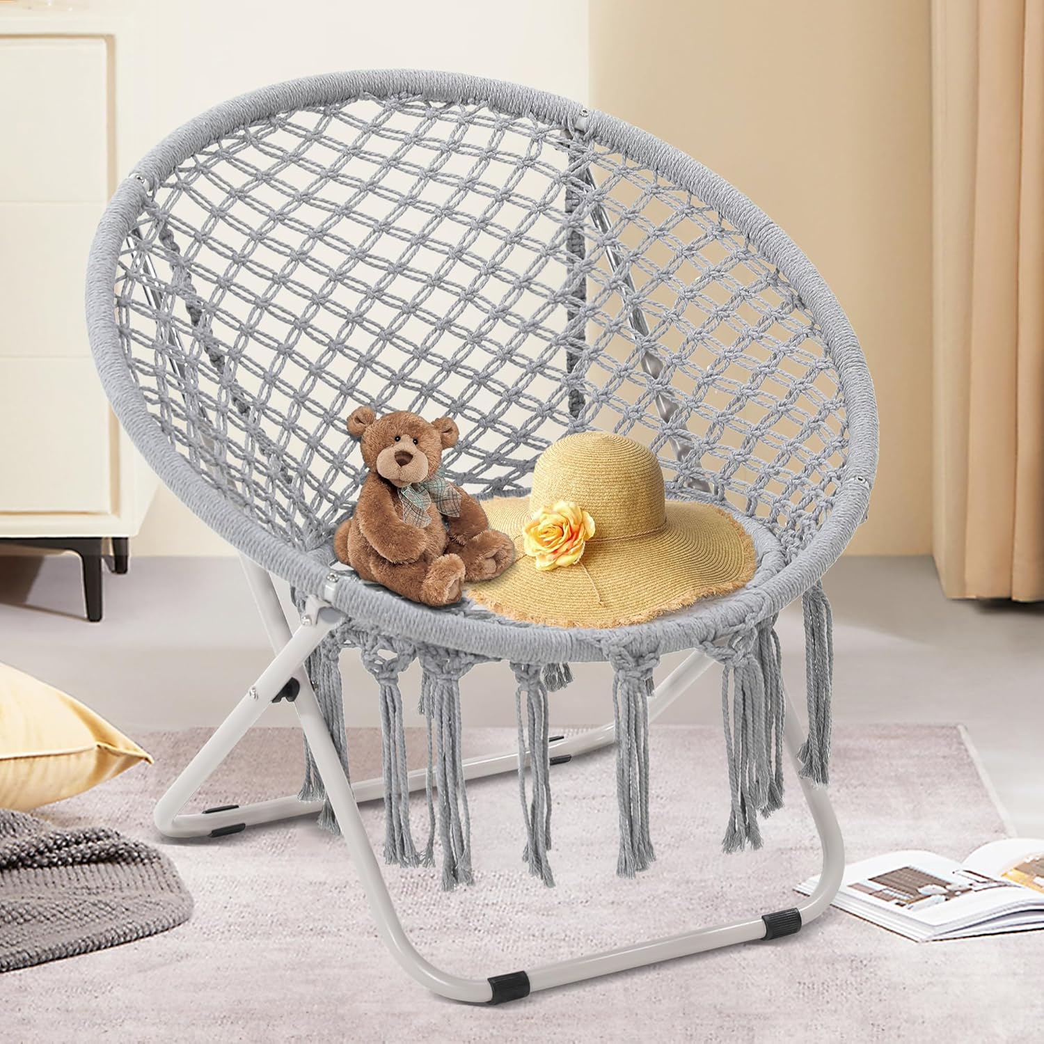 Grey Boho Moon Saucer Chair: Comfortable Relaxation