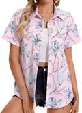 Womens Hawaiian Shirt Floral Tropic V Neck Button Up - Breathable