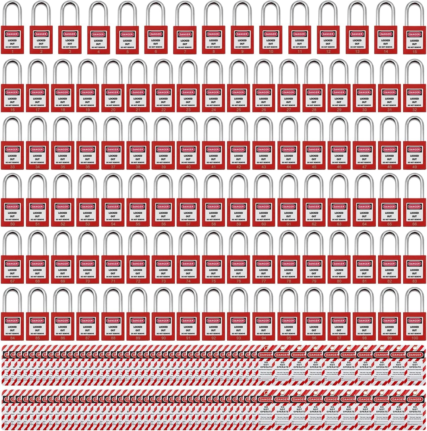 Lockout Tagout Locks for Safety - 100 pcs Keyed Differently
