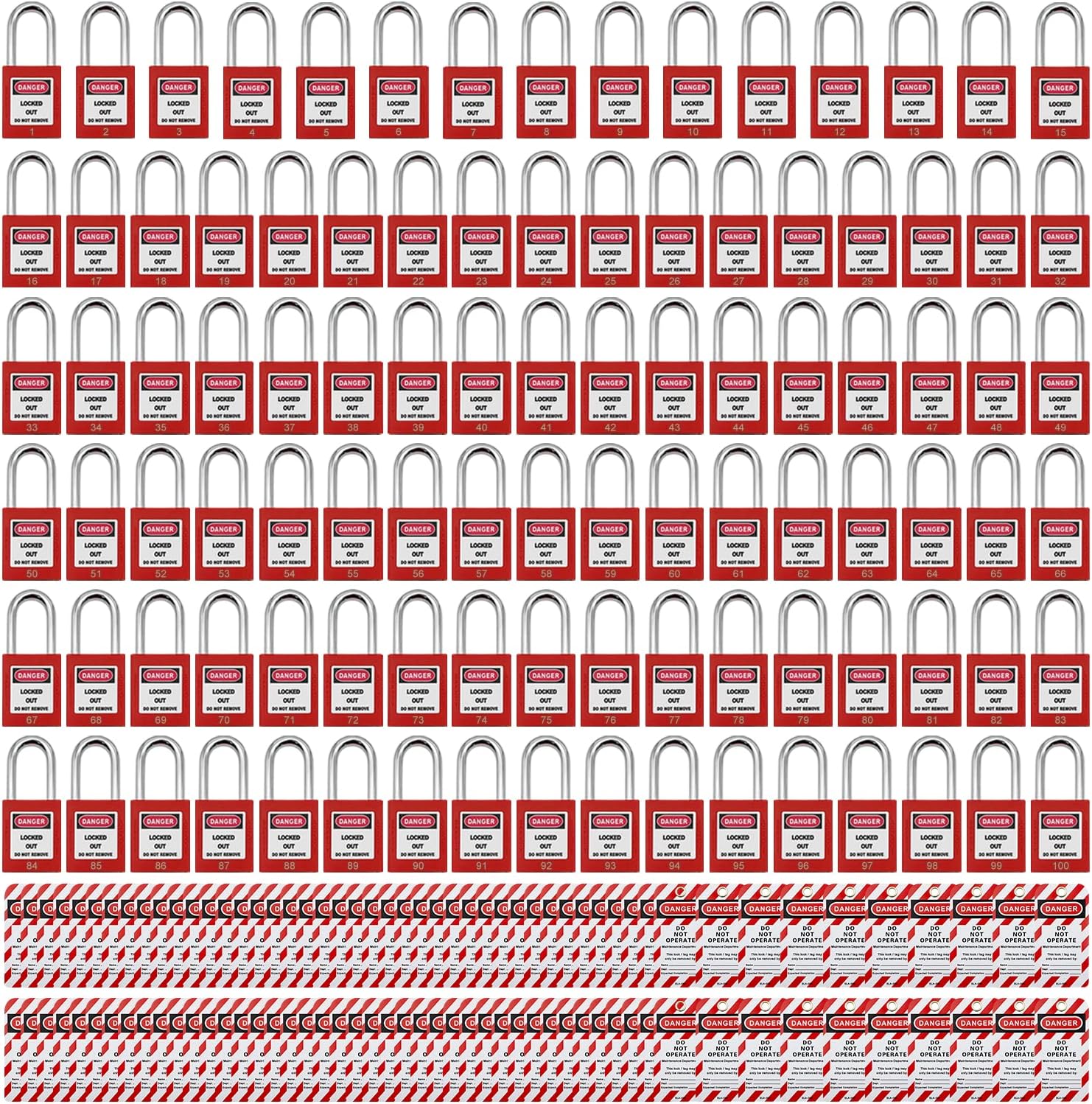 Lockout Tagout Locks for Safety - 100 pcs Keyed Differently