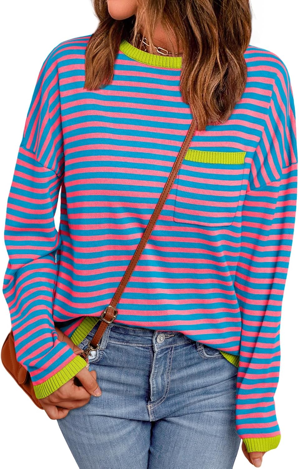 LILLUSORY Womens Striped Soft Knit Pullover Sweater for Style