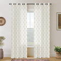 Beige Curtains for Living Room with Floral Grid Pattern - Light