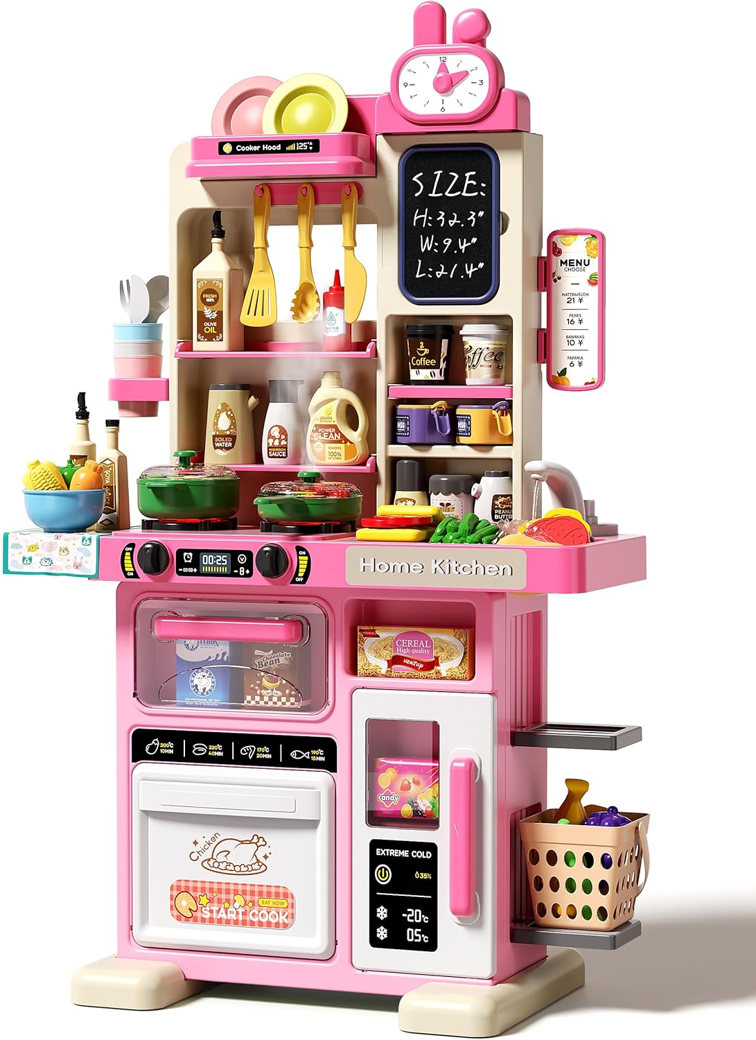 33.8IN Kids Kitchen Playset with Realistic Lights & Sounds