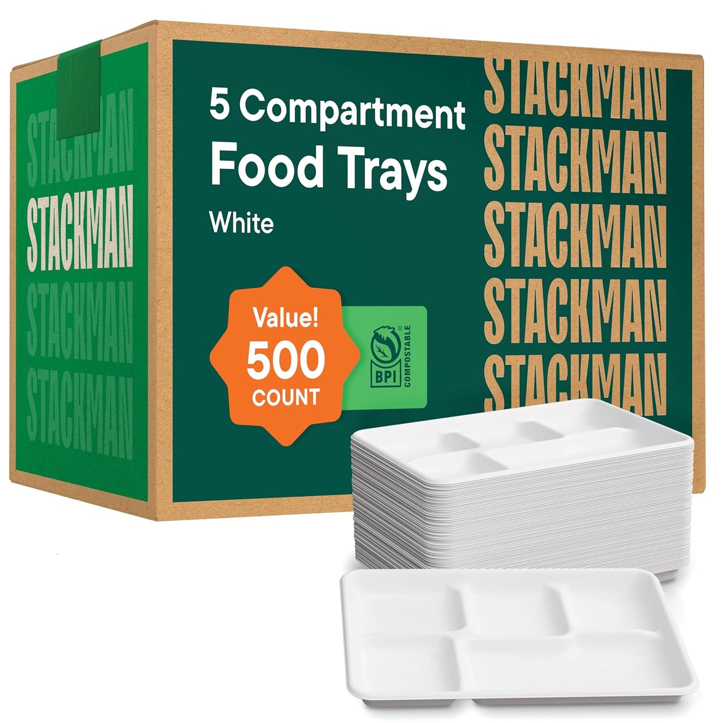 100% Compostable Paper Plates - 5 Compartments for Meals