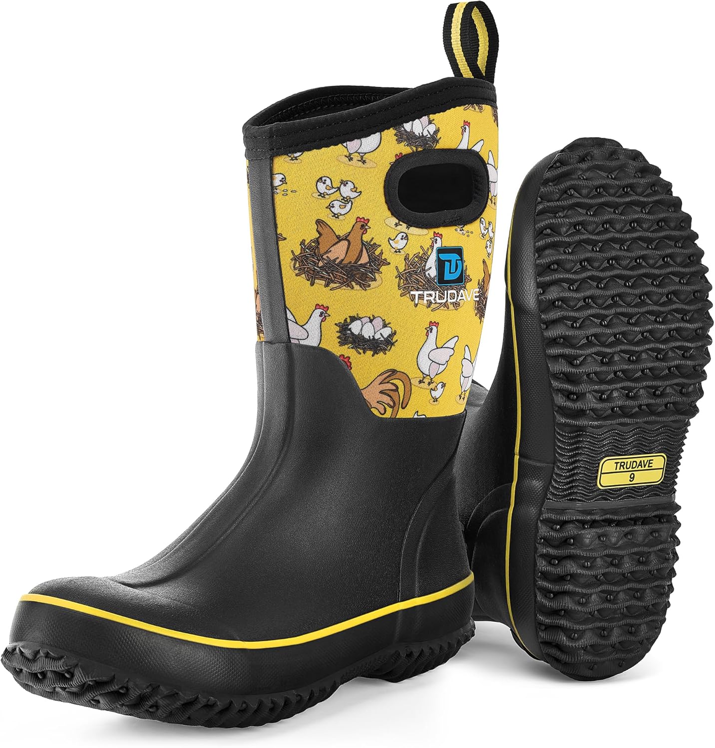 Trudave Rubber Boots for Women - Waterproof Mid Calf Rain Boots