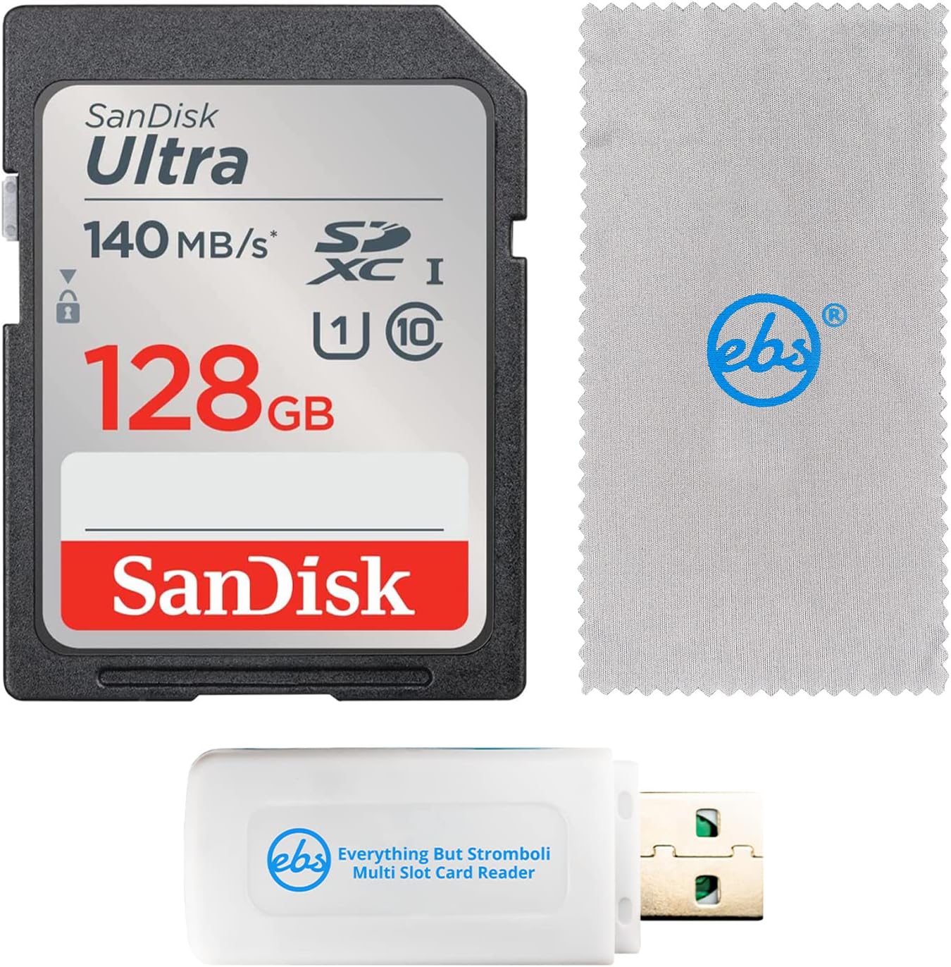 SanDisk 128GB SDXC Memory Card Bundle with Card Reader - Boosts Camera Performance!