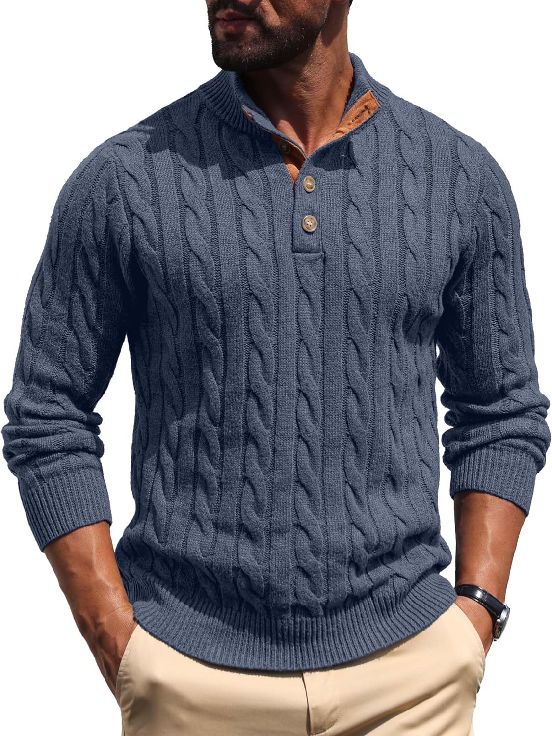 Askdeer Men's Cable Knit Pullover Sweater for Classic Style