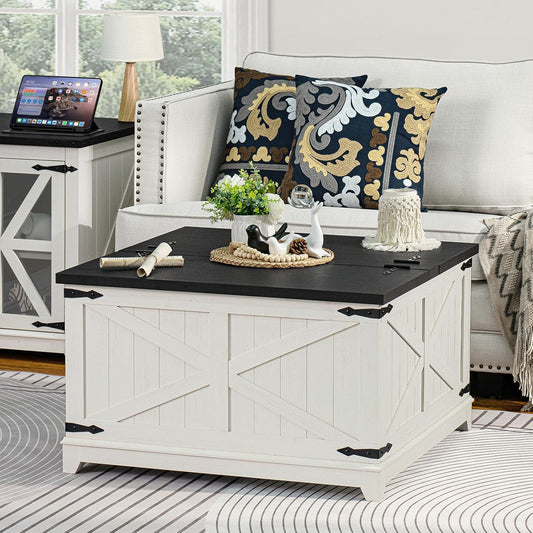 Farmhouse Coffee Table with Hidden Storage for Living Room