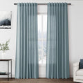 Light Blue Linen Curtains 84 in 2 Panels Set - Light Filtering Privacy