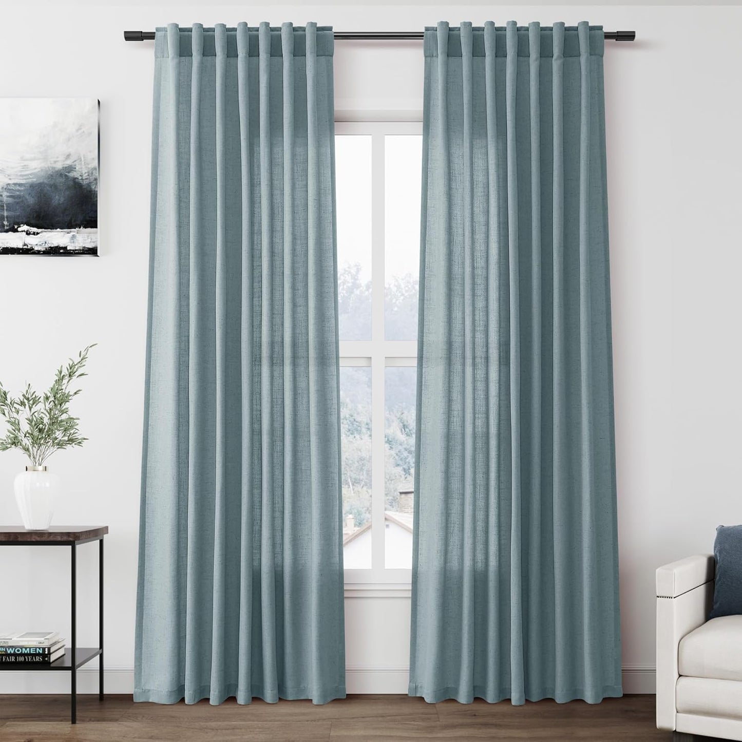 Light Blue Linen Curtains 84 Inch Length for Modern Decor