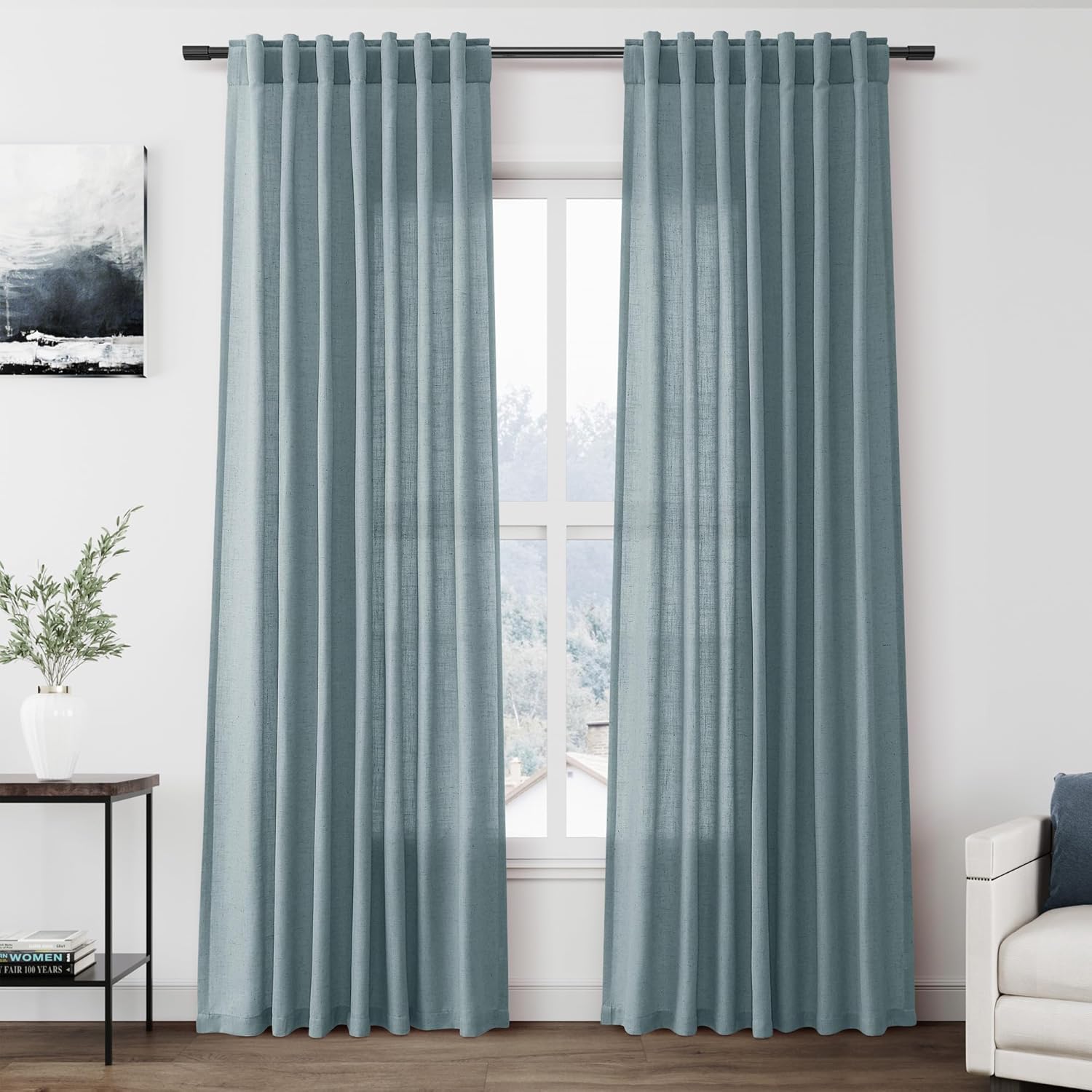 Light Blue Linen Curtains 84 Inch Length for Modern Decor