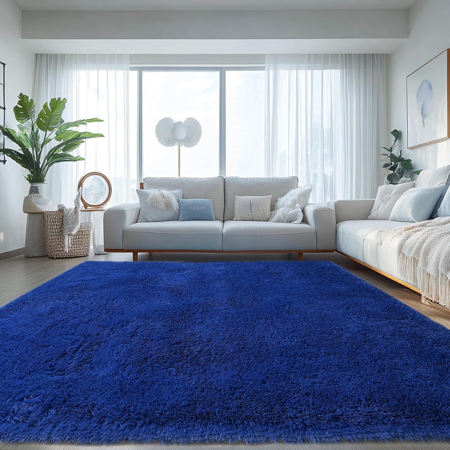 Blue Fluffy Area Rug for Bedroom - Plush Shag Rug for Kids Room