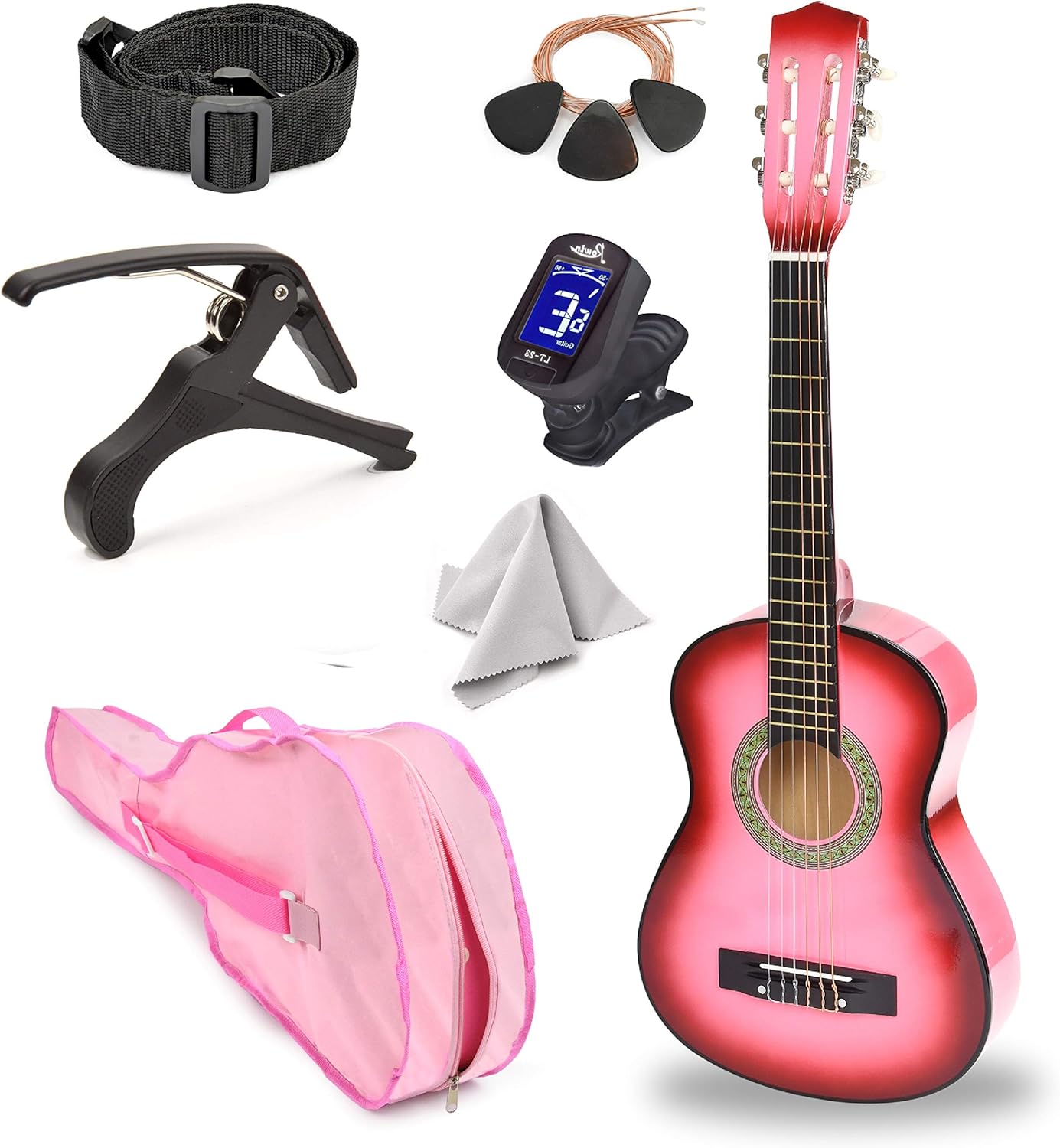 30 Left Handed Wood Guitar with Case for Kids and Beginners