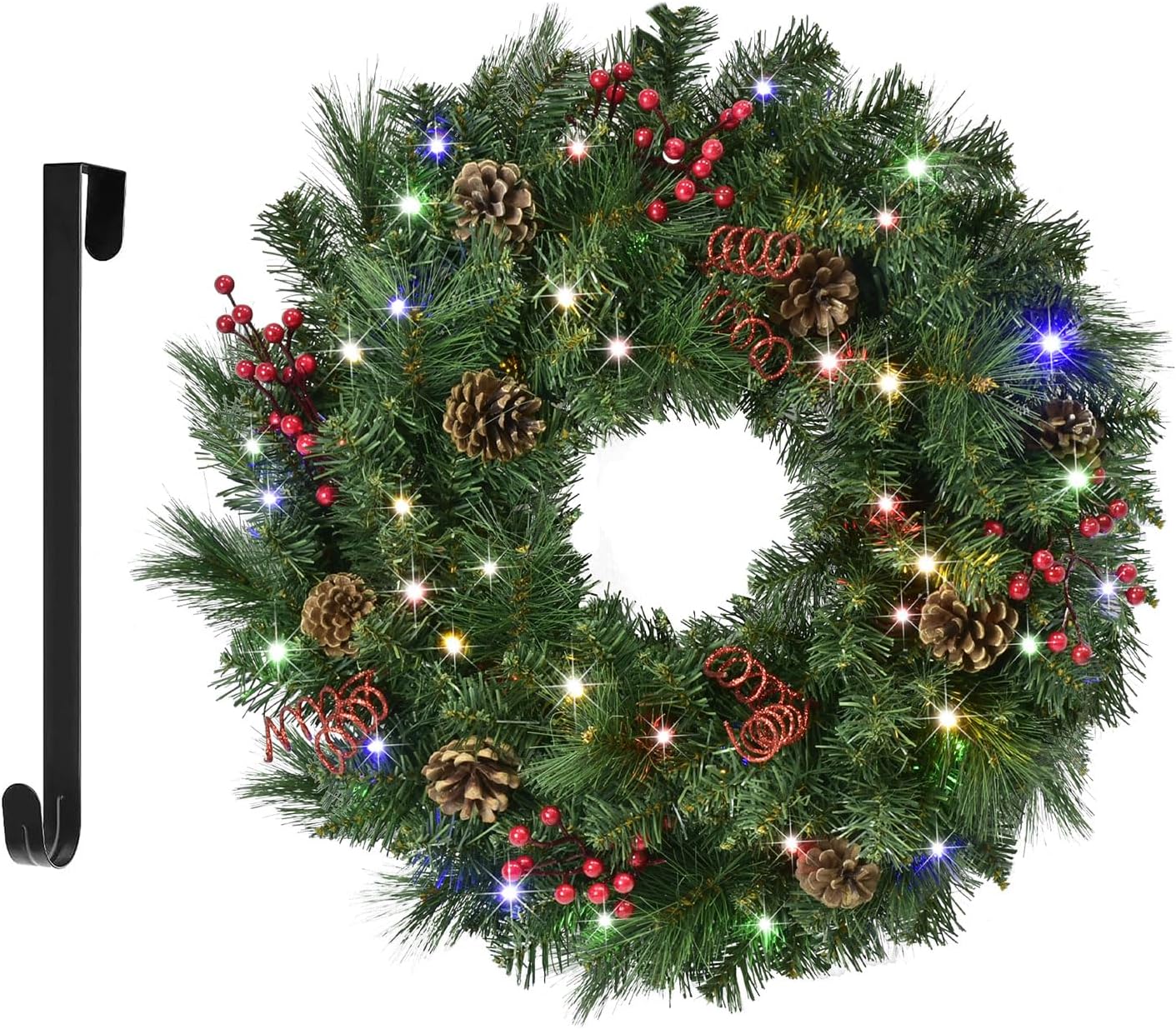 24In Artificial Christmas Wreath with 40 LEDs for Front Door