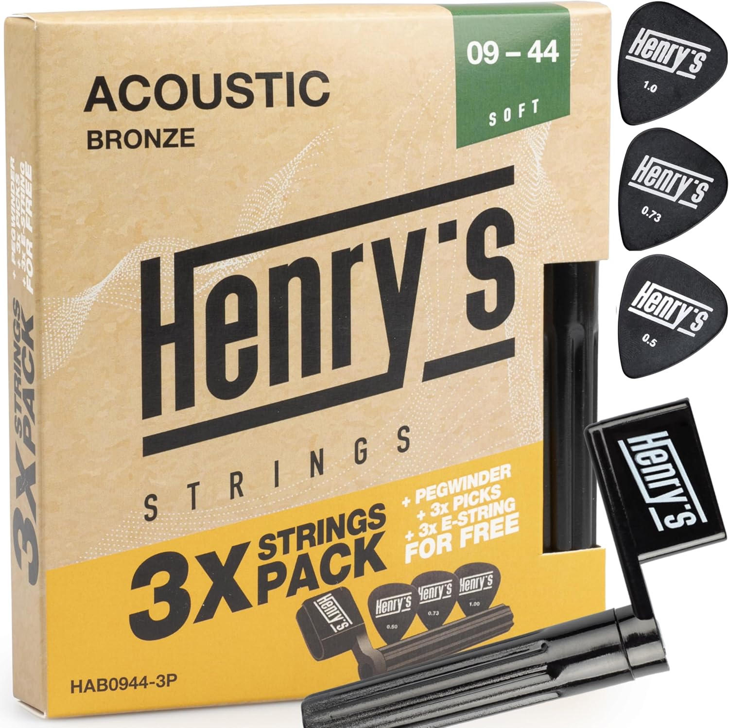 Henry's Strings 3-Pack: Extra Light Acoustic Set + Bonuses!