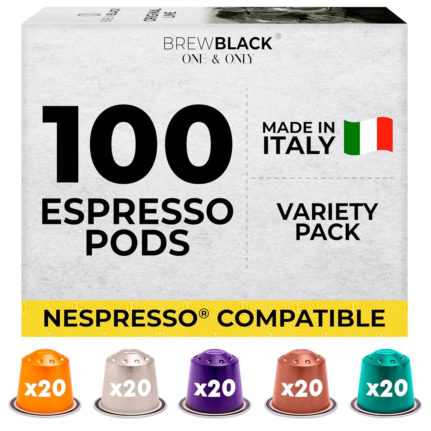 BrewBlack Variety Pack Coffee Capsules - 100 Aluminum Pods