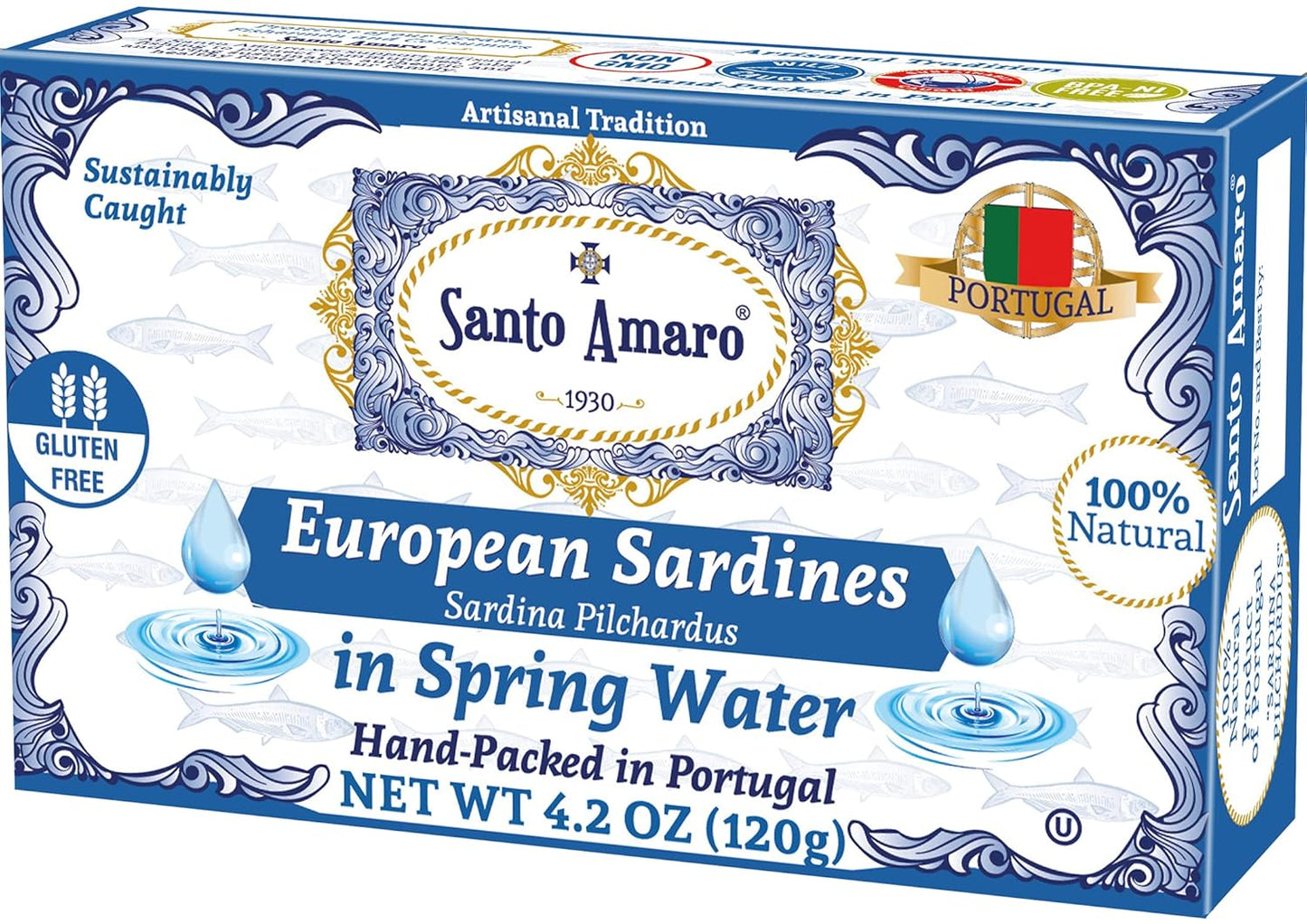 Santo Amaro Authentic European Sardines in Water, Hand-Packed
