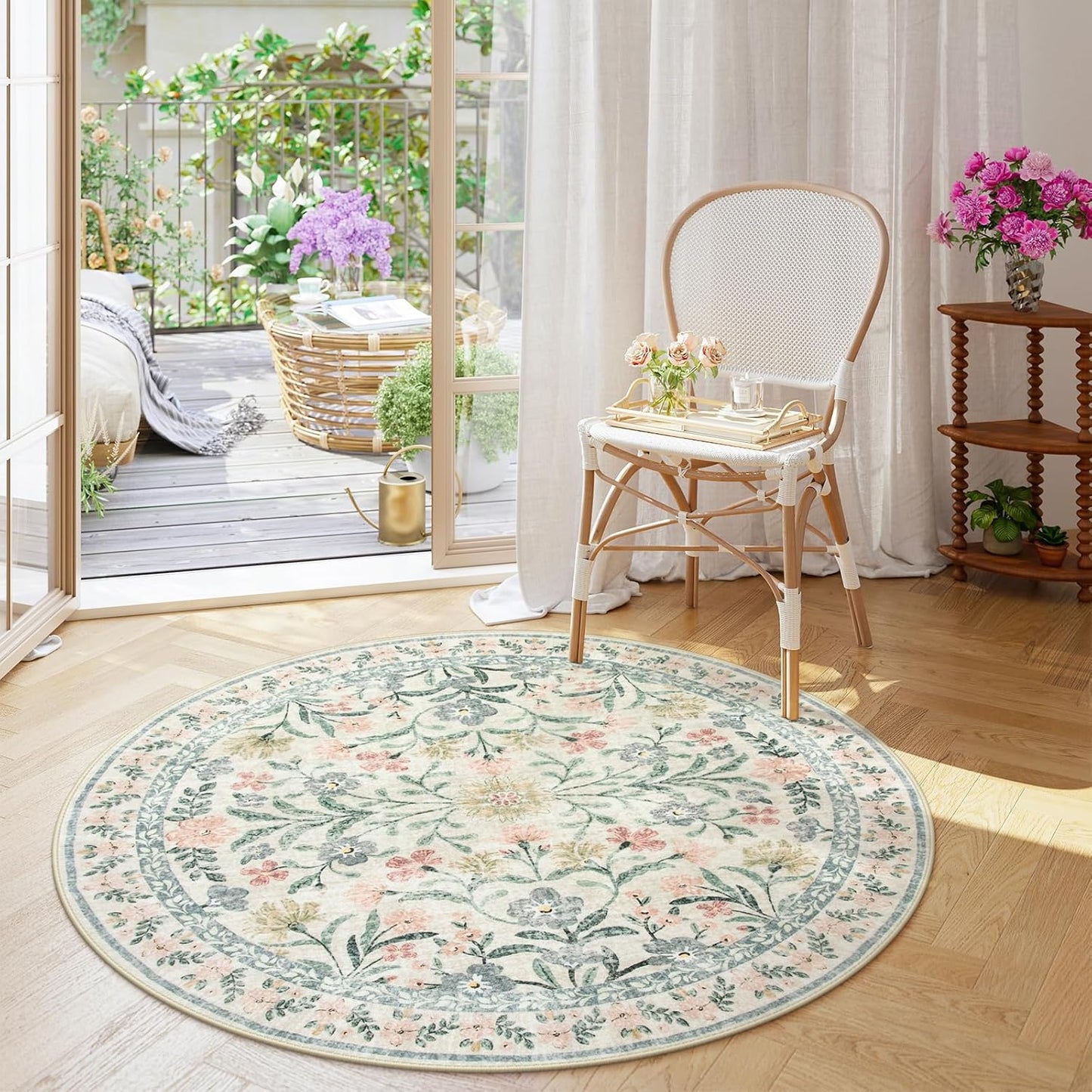 Wonnitar Floral Round Rugs 6ft - Boho Soft Circle Carpet