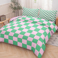 Green Pink Plaid Comforter Set Twin - Soft Modern Checkered Bedding