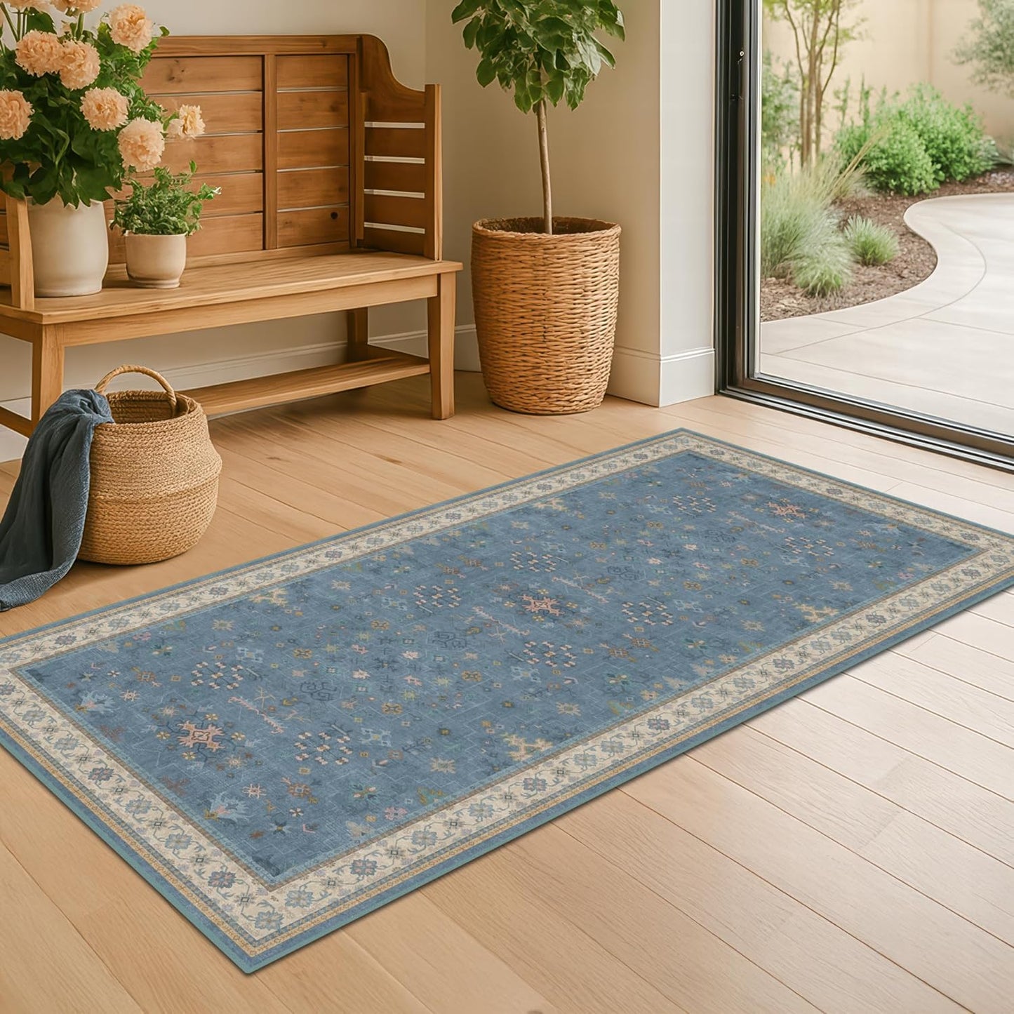Blue 2x4 Runner Rug for Entryway Kitchen and Bathroom Use