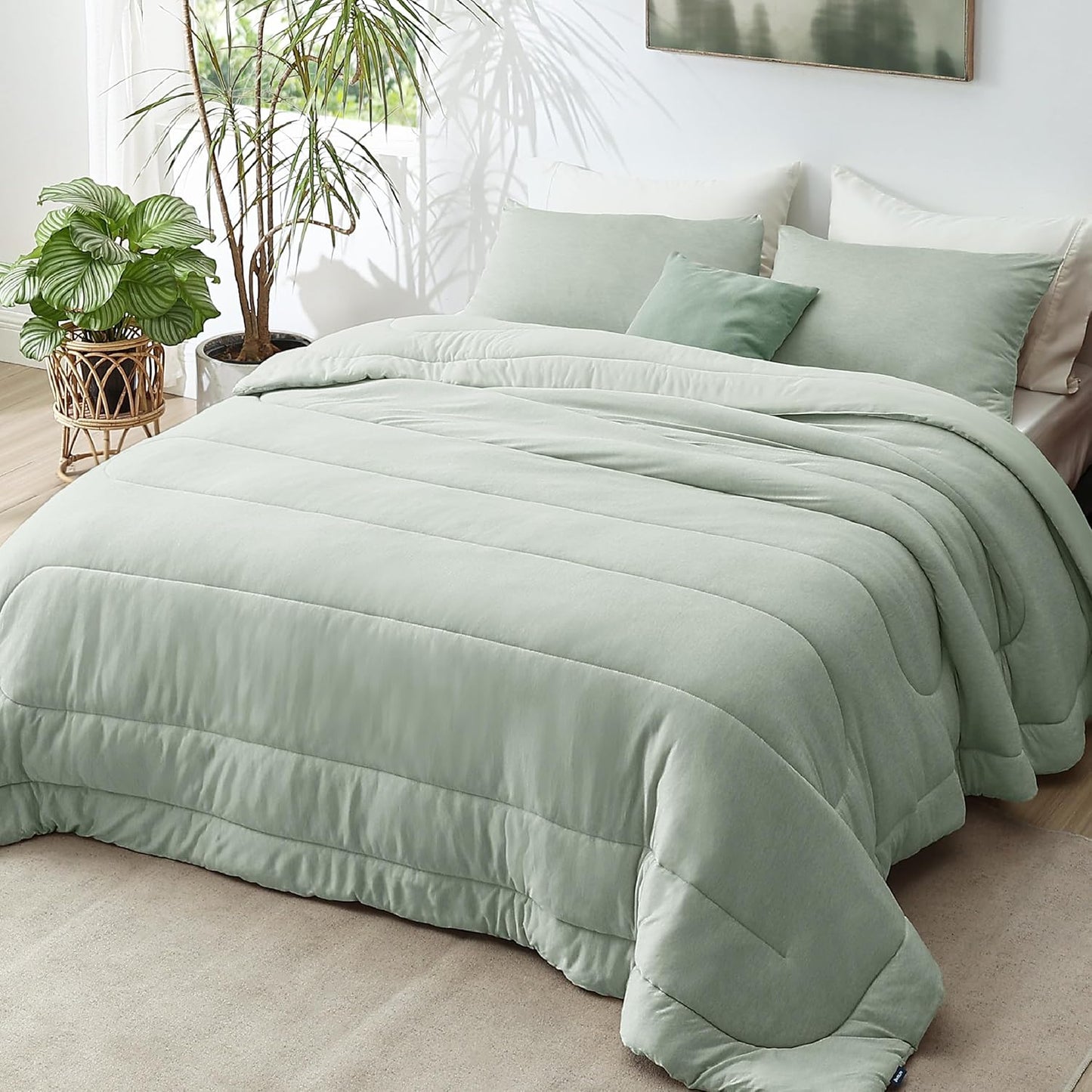 Bedsure Full Comforter Set - Reversible Sage Green Bedding