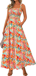 PRETTYGARDEN Floral Smocked Maxi Dress - Flowy Boho Summer Sundress
