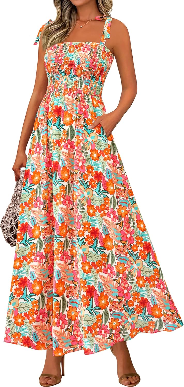 Floral Sleeveless Smocked Maxi Dress for Women - Boho Style