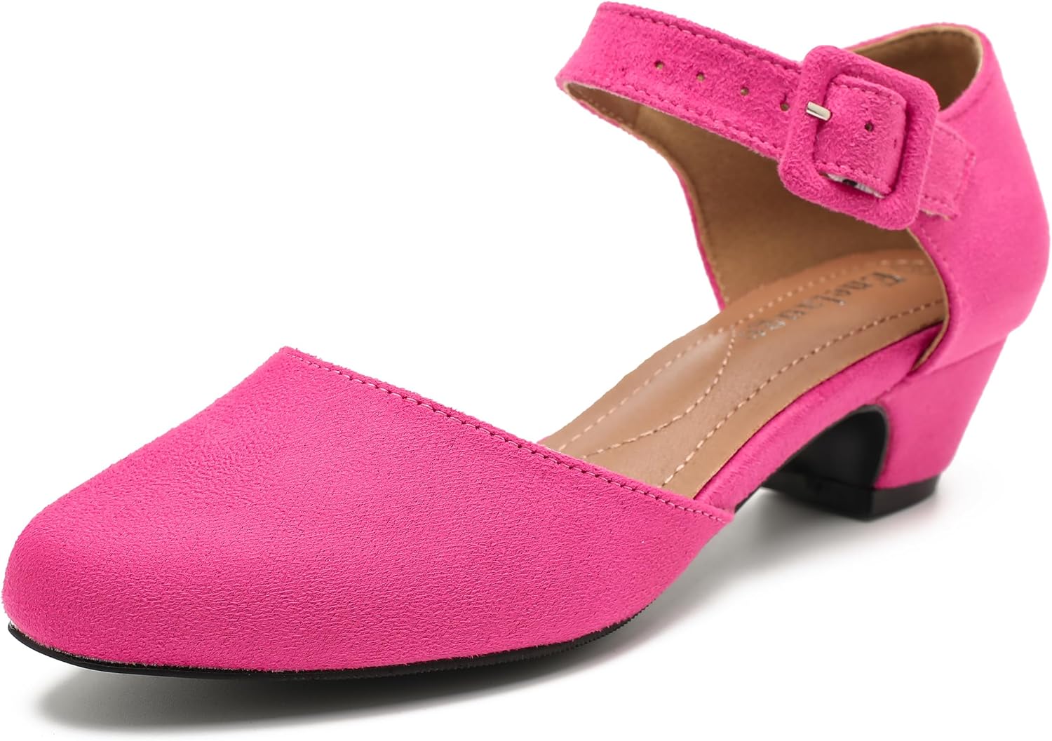 Enelauge Women's Ankle Strap Closed Toe Low Chunky Heel Pumps