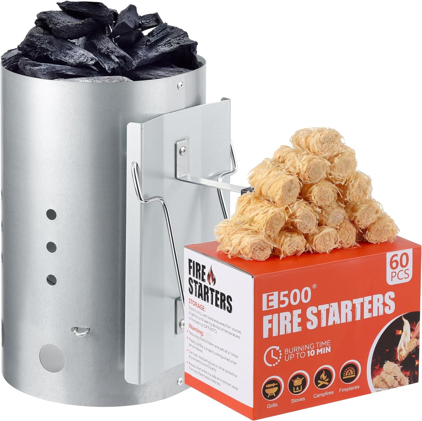 E500 Larger Charcoal Chimney Starter for Quick BBQ Ignition