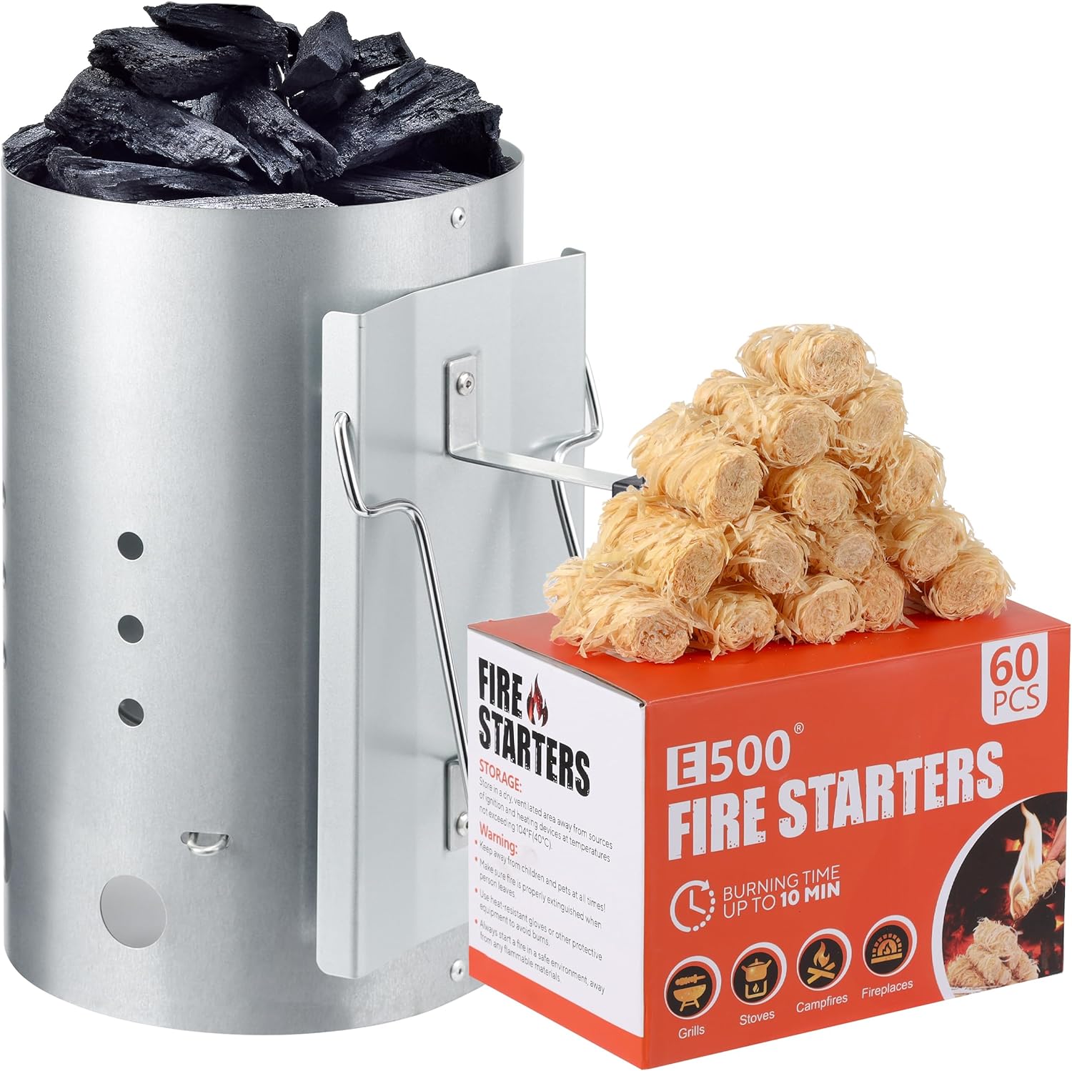 E500 Larger Charcoal Chimney Starter for Quick BBQ Ignition