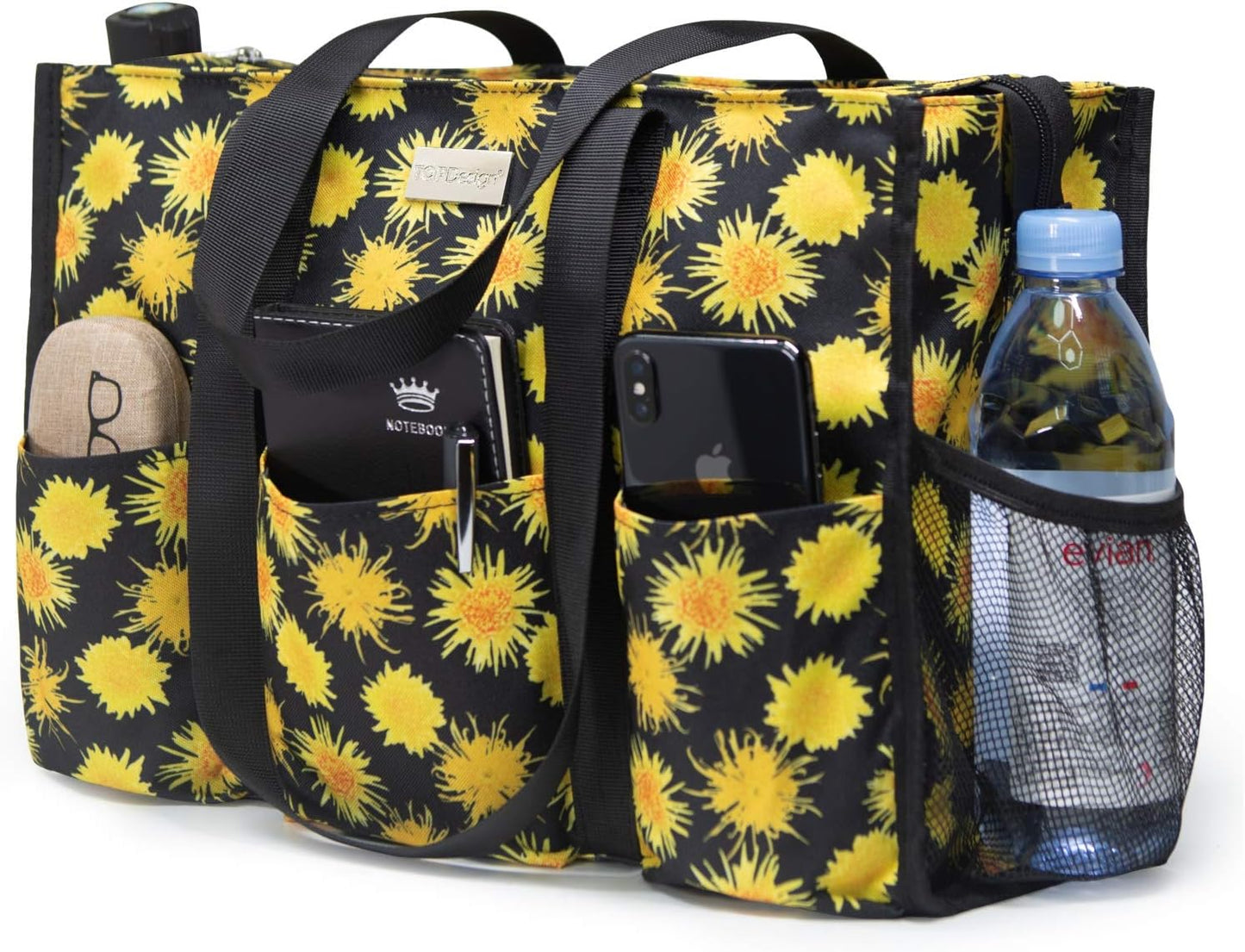 Utility Water Resistant Tote Bag with 13 Pockets for Women
