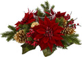 Nearly Natural Poinsettia, Berry & Golden Pine Cone Candelabrum