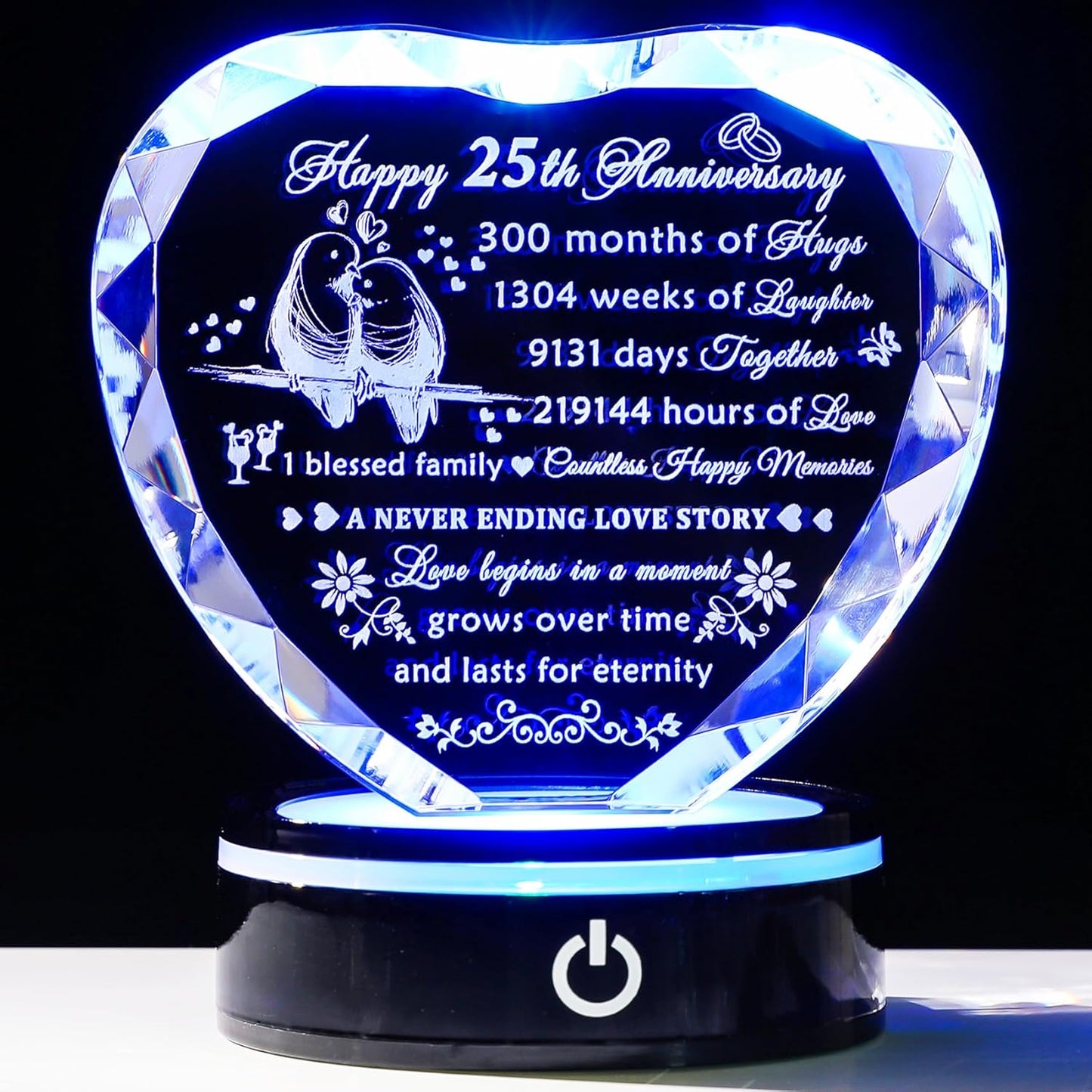 25th Wedding Anniversary Crystal Heart Gifts for Couples