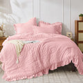 Pink Seersucker Queen Comforter Set - Lightweight Ruffle Comforter