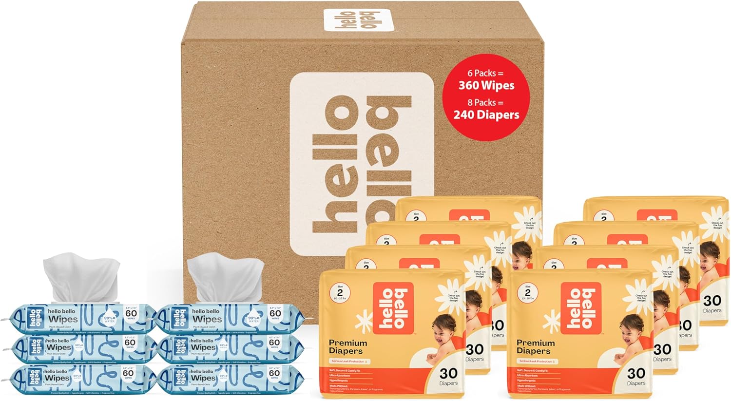 Hello Bello Mega Surprise Pack Size 2 Diapers and Wipes Bundle