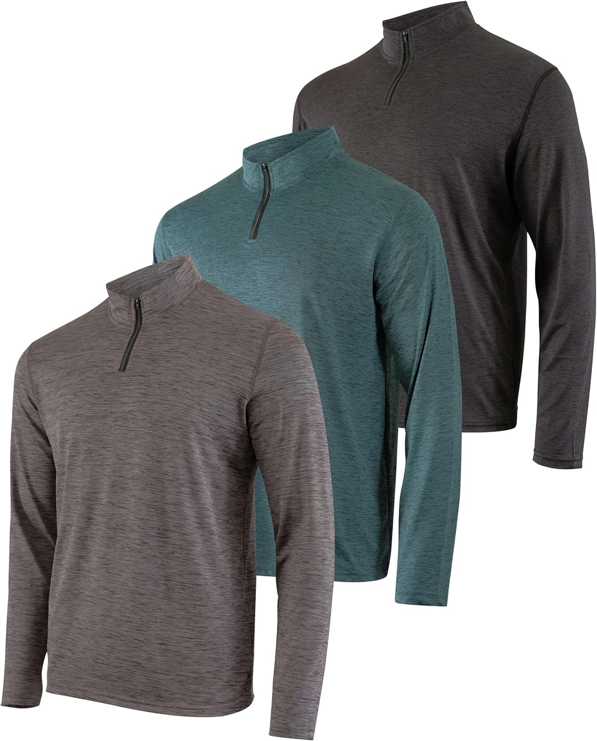 Men's Dry-Fit Active Quarter Zip Long Sleeve Pullover 3-Pack