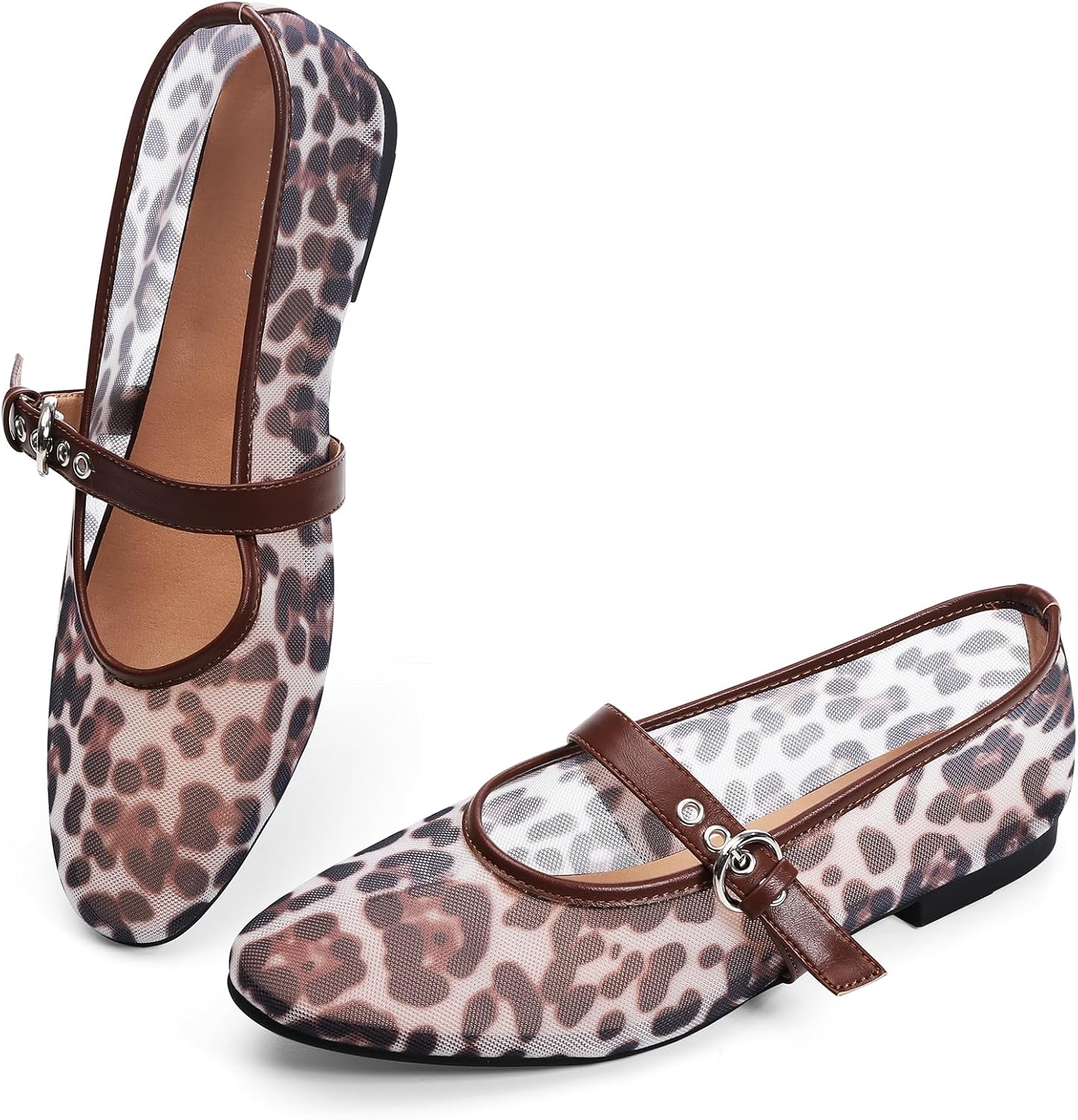 Leopard Flats for Women - Stylish Mesh Ballet Slip On Shoes