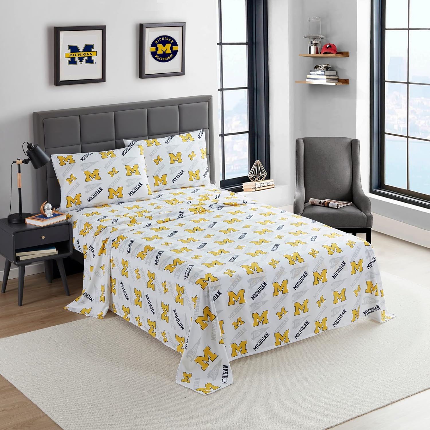 Michigan Wolverines NCAA Queen Size Sheet Set for Fans & Dorms