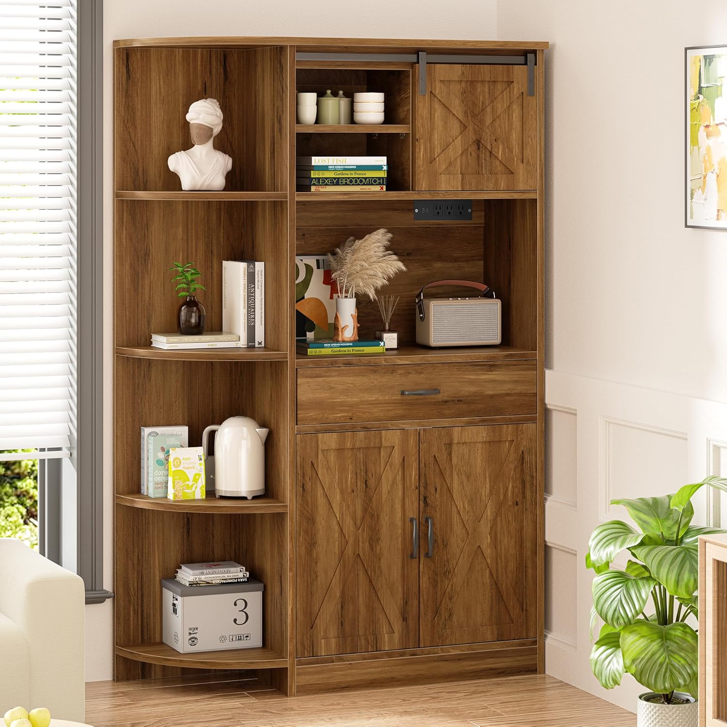 Rustic Brown Farmhouse 67 Pantry Cabinet Organizer