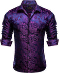 Mens Silk Paisley Dress Shirt Casual Button Down - Elegant Slim Fit no