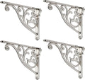 Shelf Brackets 6 Inch 4 Pack Brushed Nickel - Heavy Duty Victorian
