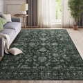 Vintage Boho Green Area Rug 5x7 - Non Slip & Washable