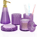 Purple Bathroom Accessories Set - Elegant 5 Pcs Glass Decor