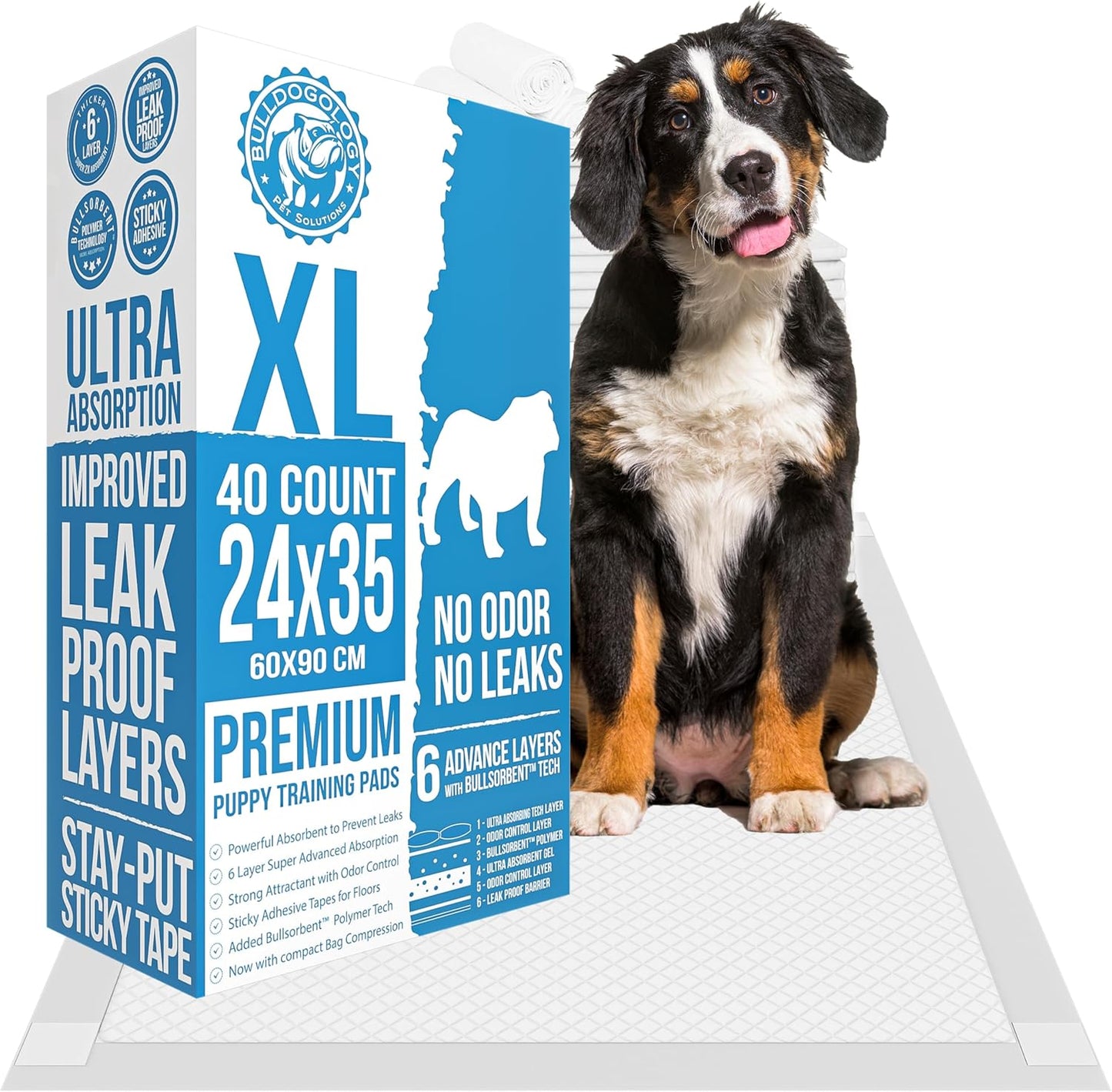 Bulldogology Pee Pads for Dogs XL with Adhesive Sticky Tape