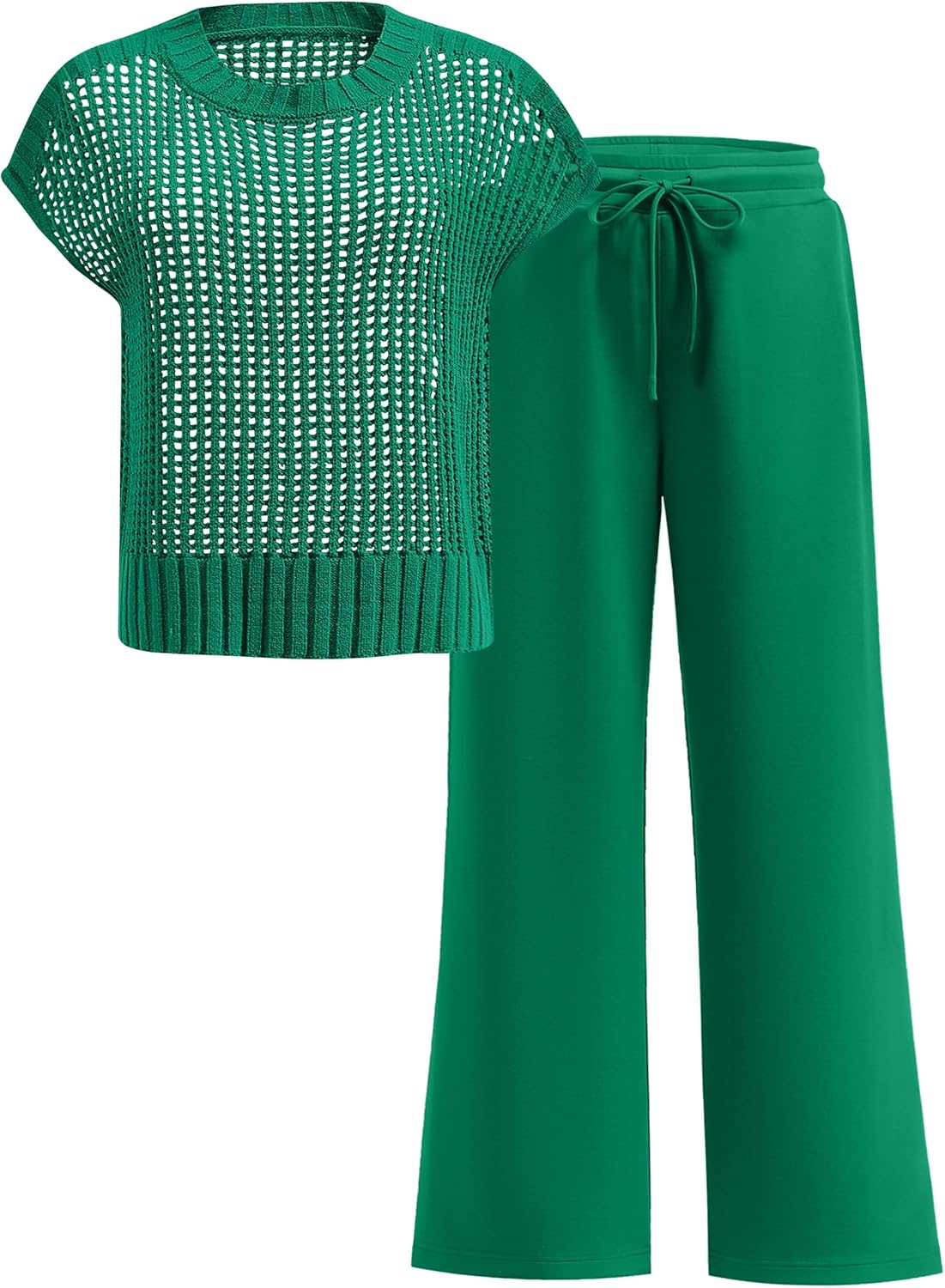 Stylish Women Two Piece Outfits Crochet Knit Sweater Set