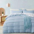 Airy Blue Pleated King Duvet Cover 3PCS - Soft Breathable Texture