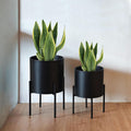 Modern Plant Pots Set of 2 - Large Mid-Century Planters with Stand